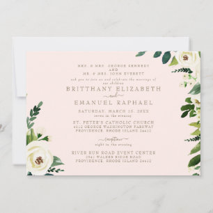 Convites Elegante Rosa Branco Floral Ambos os Pais Casament