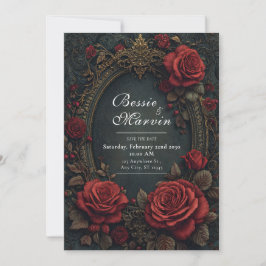 Convites Elegante Rosa Burgundy Dark Gótico Oval Casamento