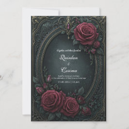 Convites Elegante Rosa Burgundy Dark Gótico Oval Casamento
