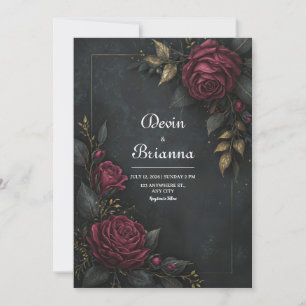 Convites Elegante Rosa Burgundy Escura Folha Dourada Casame