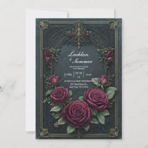 Convites Elegante Rosa Burgundy Gótica Escura Arqueada Casa