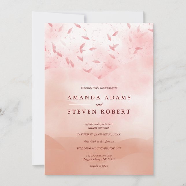 Convites Elegante Rosa de Chic deixa Abstrato Dourada (Frente)