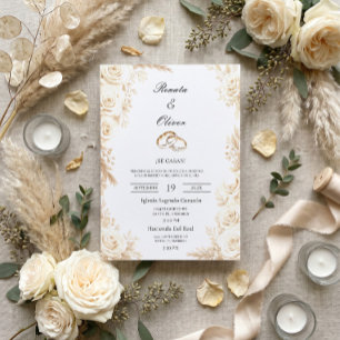 Convites Elegante Rosa de Marfim Espanhola Casamento bege n