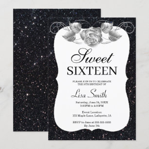 Convites Elegante Rosa de prata branca escura branca esbelt