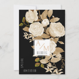 Convites Elegante Rosa de Quic Monograma de Noiva Negra