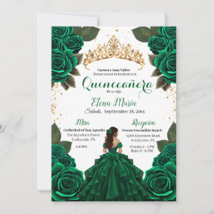 Convites Elegante Rosa de Quinceañera Verde, Literária Dour