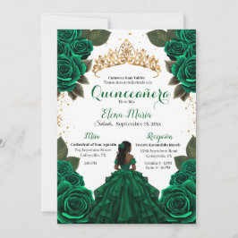 Convites Elegante Rosa de Quinceañera Verde, Literária Dour