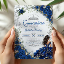 Elegante Rosa de Quinze Anos em Azul Real e Prata