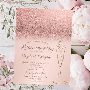 Convites Elegante Rosa de Vidro Dourado, Aposentadura de Bo