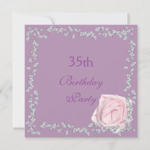 Convites Elegante Rosa & Diamantes 35º Aniversário