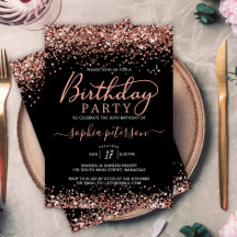 Elegante Rosa Dourada Brilhante Qualquer Aniversár