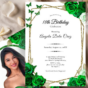 Convites Elegante Rosa Dourada e Verde Debut de 18 Anos