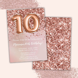 Convites Elegante Rosa Dourada Garota 10ª Festa de aniversá