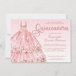 Convites Elegante Rosa Dourada Glitter Quinceañera
