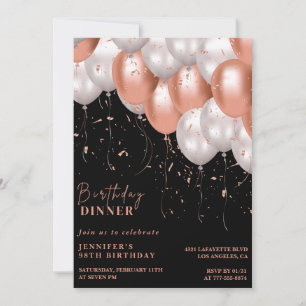 Convites Elegante Rosa dourada preta Jantar 98º aniversário