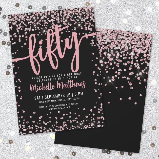 Convites Elegante Rosa Dourado 50º aniversário (Elegant Rose Gold 50th Birthday Invitation)