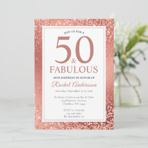 Convites Elegante Rosa Dourado 50 e Fabuloso 50º aniversári