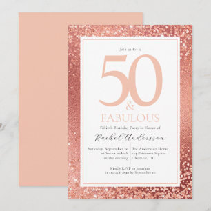 Convites Elegante Rosa Dourado 50 e Fabuloso 50º aniversári