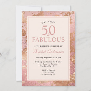 Convites Elegante Rosa Dourado 50 e Fabuloso 50º aniversári