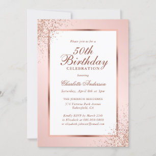 Convites Elegante Rosa Dourado Blush Confetti 50º Aniversár