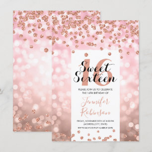 Convites Elegante Rosa Dourado Blush Glitter Sweet 16
