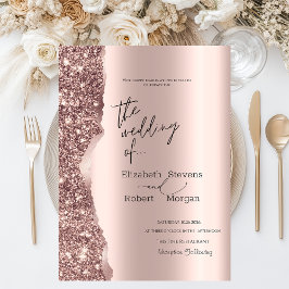 Convites Elegante Rosa Dourado Brilhante Script