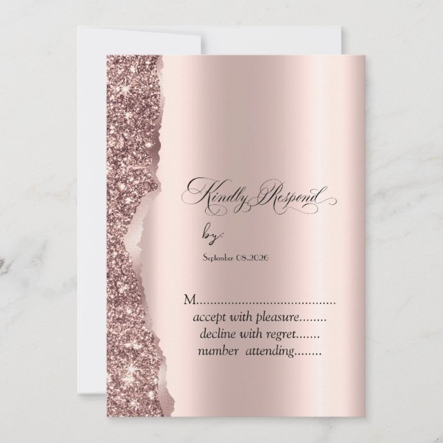 Convites Elegante Rosa Dourado com Letra Brilhante (Frente)