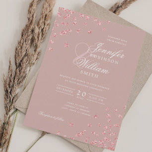 Convites Elegante Rosa Dourado Confetti QR Wedding Rosa Pos