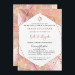 Convites Elegante Rosa Dourado e rosa Bat Celestial Mitzvah<br><div class="desc">Atraia amigos e família com este belo e elegante convite do Bat Mitzvah! Design com rosa-ouro, cor-de-rosa e pêssego delicado, cor de água e fundo celeste de tinta com estrelas cintilantes agudas. Capacidade de adicionar seus detalhes de cerimônia e recepção, almoço, janto ou festa! Faux rosa dourado estrela de David,...</div>