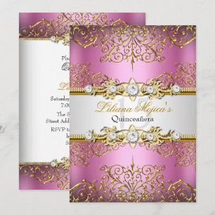 Convites Elegante Rosa Dourado Glamour Vintage Quinceanera