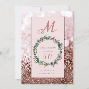 Convites Elegante Rosa Dourado Glitter 50º Aniversário