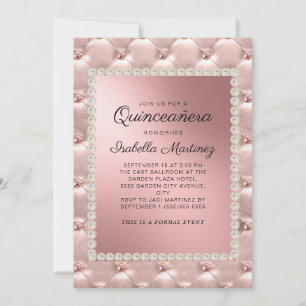 Convites Elegante Rosa Dourado Quinceañera Foto Pérolas  