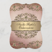 Elegante Rosa Dourado Vintage Damask Quinceanera