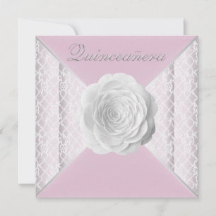 Convites Elegante Rosa e Branca Rosa de Quinze Anos