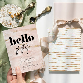 Convites Elegante rosa e Dourado Simples 50º Aniversário