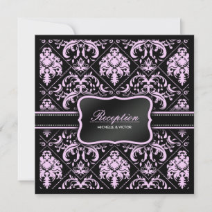 Convites Elegante Rosa e Preto Damask Recepção Apenas