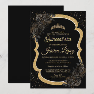 Convites Elegante Rosa e Quinceanera Dourada