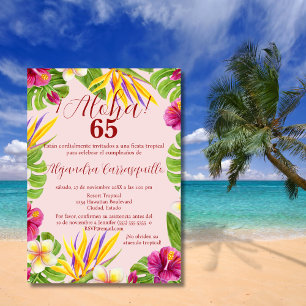 Convites Elegante Rosa Espanhol Aloha Colorido 65º Aniversá