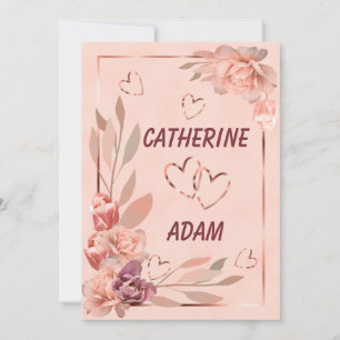 Convites Elegante rosa floral, cor-de-rosa-rosa, pincelada