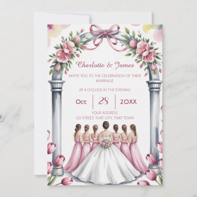 Convites Elegante Rosa Floral Moderno Casamento Pó de Rosa (Frente)