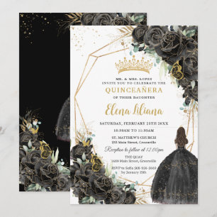 Convites Elegante Rosa Floral Preta Quinceanera Doze 16