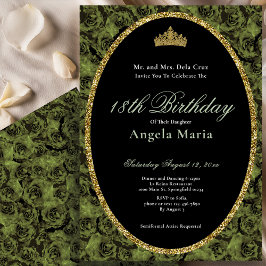 Convites Elegante Rosa Floral Verde Sage 18º Aniversário De
