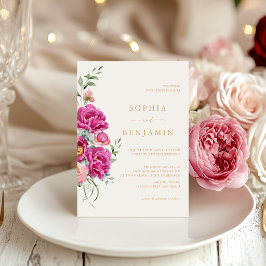 Convites Elegante Rosa Floral Vibrante Casamento Dourado