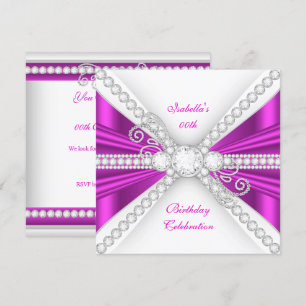 Convites Elegante Rosa Fuchsia com Prata e Diamante Festa d