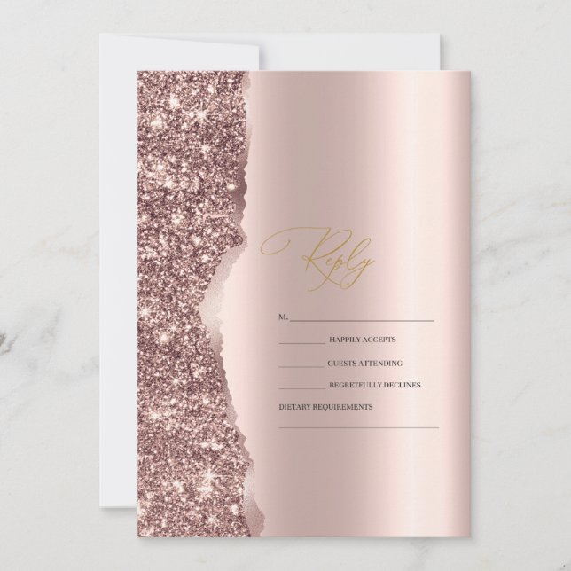 Convites Elegante Rosa Glitter Script RSVP Estiloso (Frente)