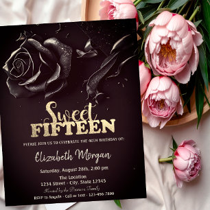 Convites Elegante Rosa Gothic Burgundy 15 Birthday