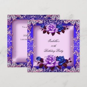 Convites Elegante Rosa Lilás Roxo Azul Aniversário