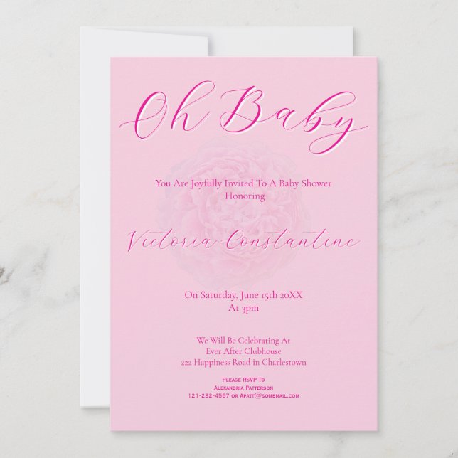 Convites Elegante Rosa Oh Baby Script Peônia Churrasco de B (Frente)