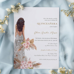 Convites Elegante Rosa Pampas Grass Dress Quinceanera