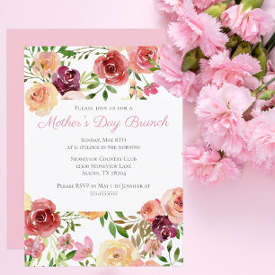 Convites Elegante Rosa Pink Peony Floral Dia de as mães Br